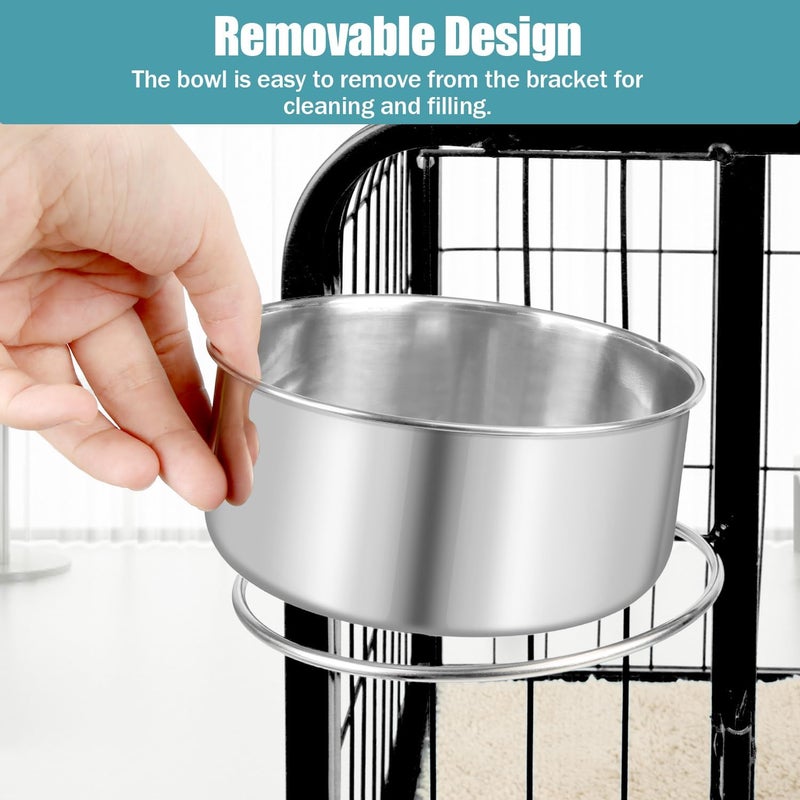 Reshiho Dog Bowl Stainless Steel Pet Hanging Food Water Bowl Cage Feeding Cup Feeder for Dogs Cats Rabbits Birds Small Animal (Large) - Image 3